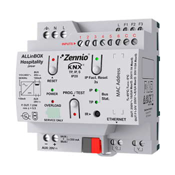 ALLinBOX Hospitality | Multifunction device with KNX power supply, KNX-IP Interface, fan coil controller for 2-pipe unit and 6 a/d inputs