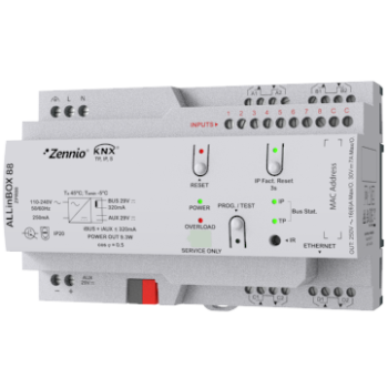 ALLinBOX 88 | Multifunction device with KNX power supply, KNX-IP Interface, 8 outputs/8 inputs and logic module